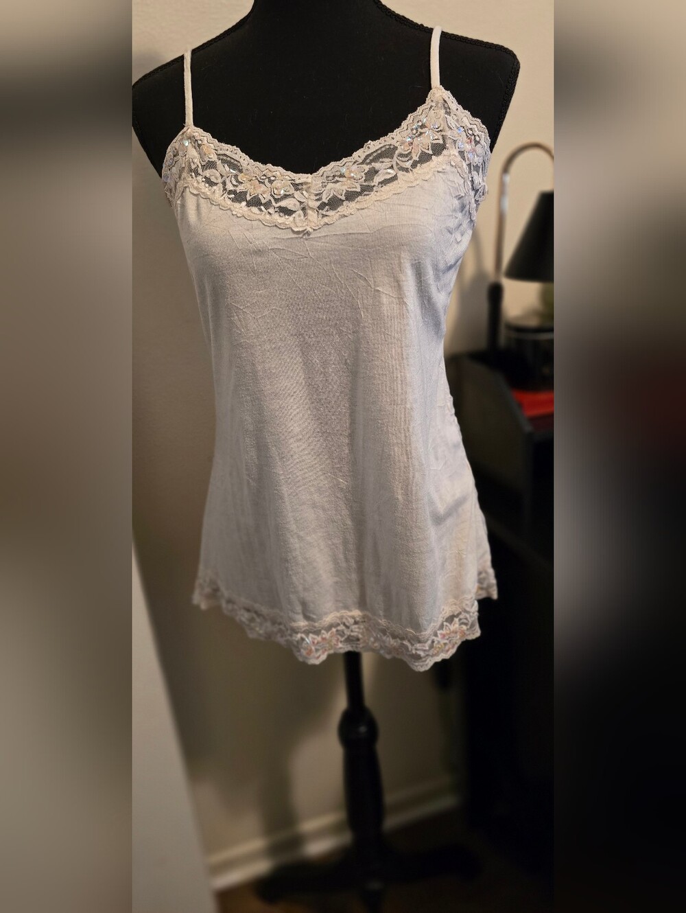Lace-Trim Spaghetti Strap Chemise in Cream